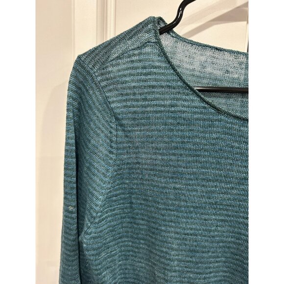 Eileen Fisher Striped Linen Sweater Blue Sz Medium Long Sleeve Pullover Cozy - Picture 4 of 11